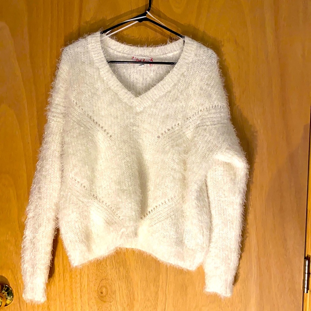 White fluffy sweater
